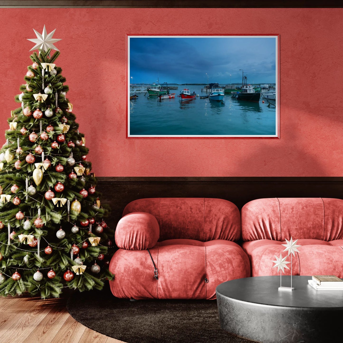 Cobh Harbour – Blue Hour with Stormy Skies and Colorful Boats