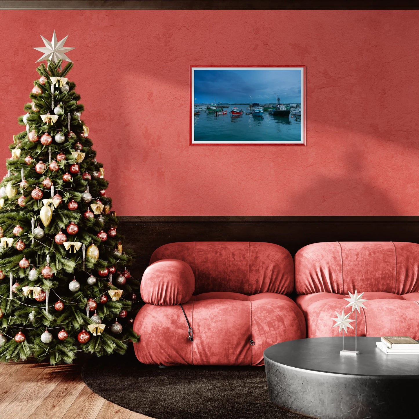 Cobh Harbour – Blue Hour with Stormy Skies and Colorful Boats